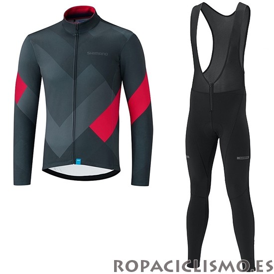 2019 Maillot Shimano Tirantes Mangas Largas Gris Rojo