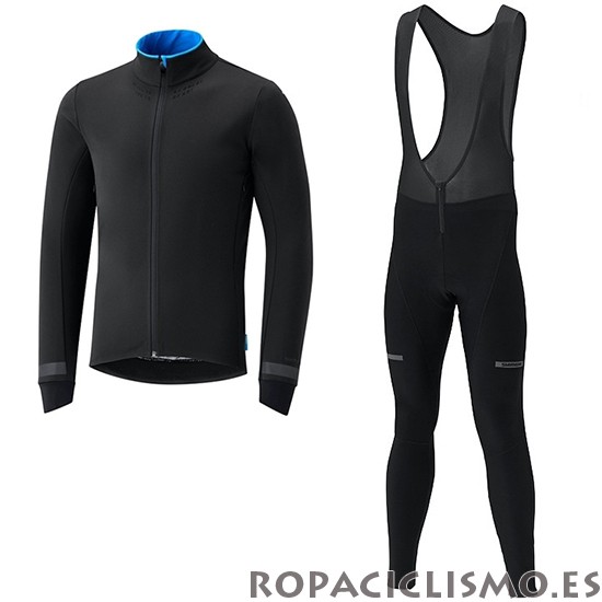 2019 Maillot Shimano Tirantes Mangas Largas Negro Azul