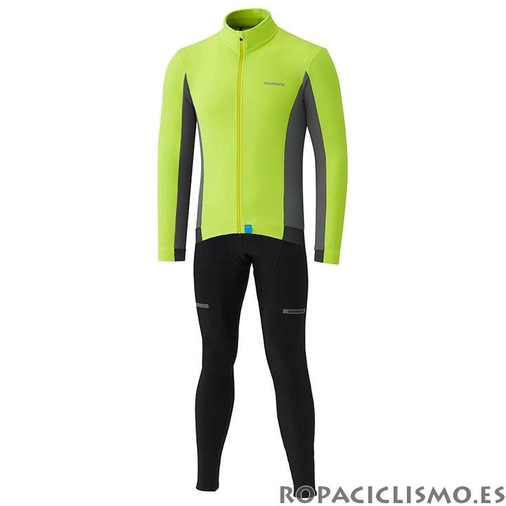 2020 Maillot Shimano Tirantes Mangas Largas Amarillo Gris