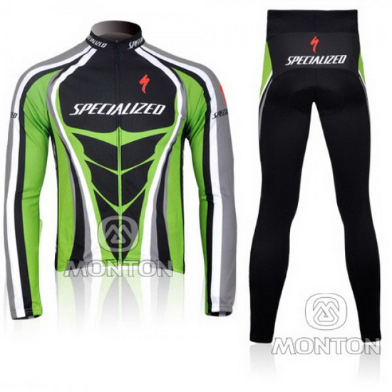 2010 Maillot Specialized Tirantes Mangas Largas verde Y Negro