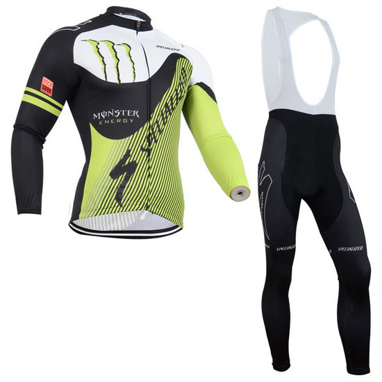 2014 Maillot Specialized Tirantes Mangas Largas Negro Y verde