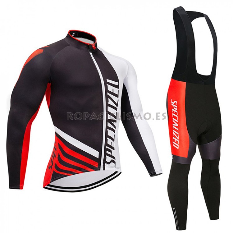 2018 Maillot Specialized Tirantes Mangas Largas Negro Rojo Blanc