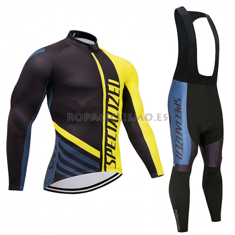 2018 Maillot Specialized Tirantes Mangas Largas Negro y Amarillo