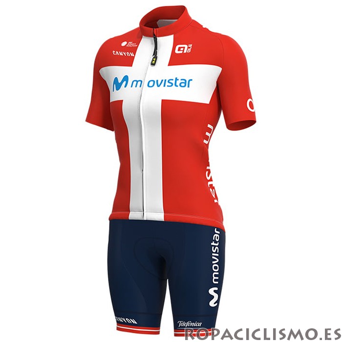 2021 Maillot Mujer Movistar Tirantes Mangas Cortas Campeon Dinamarca