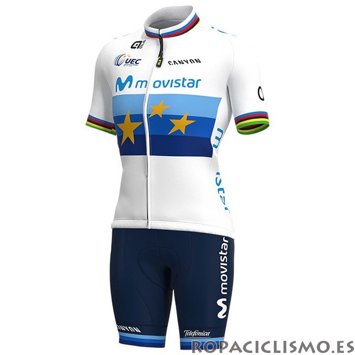 2021 Maillot Mujer Movistar Tirantes Mangas Cortas Campeon Europa