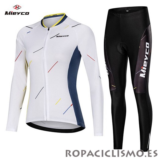 2019 Maillot Mujer Mieyco Tirantes Mangas Largas Blanco Azul