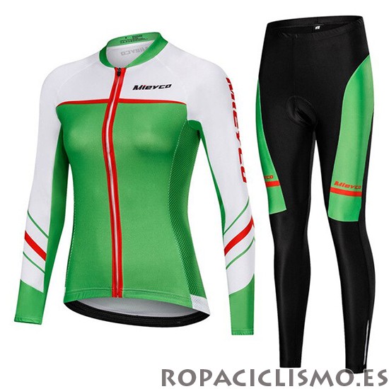 2019 Maillot Mujer Mieyco Tirantes Mangas Largas Blanco Verde