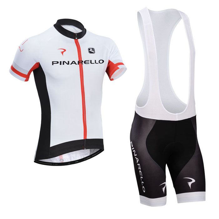 2014 Maillot Pinarello mangas cortas tirantes Blanco Negro