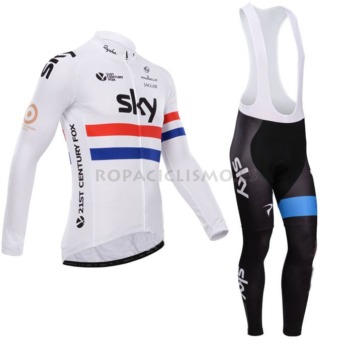 2014 Maillot Sky mangas largas tirantes Blanco