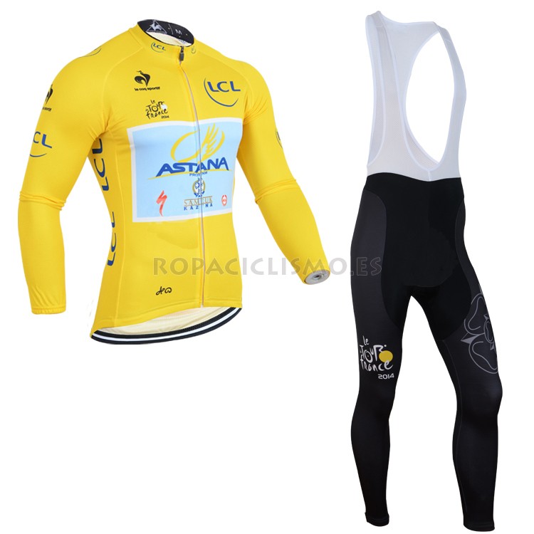 2014 Maillot Tour De Francia lider astana mangas largas tirantes