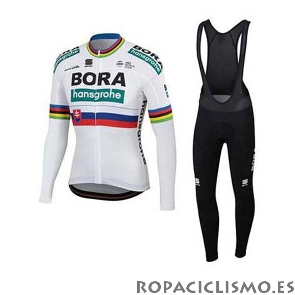 2020 Maillot UCI Mundo Campeon Bora Tirantes Mangas Largas Blanco