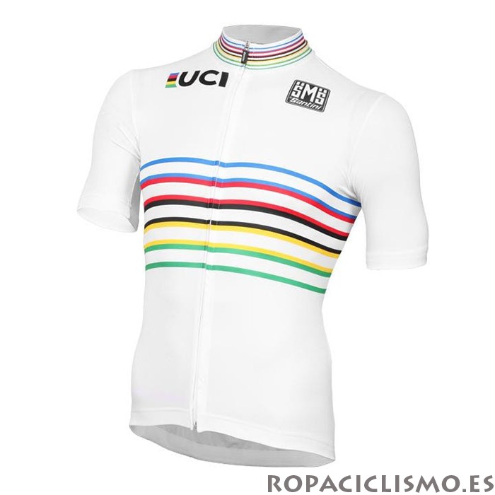 2020 Maillot UCI Tirantes Mangas Cortas Blanco Multicolor
