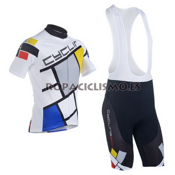 2013 Maillot Cyclingbox Blanco Mangas Cortas Tirantes