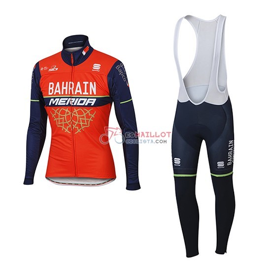 2017 Maillot Bahrain Merida Mangas Largas Rojo