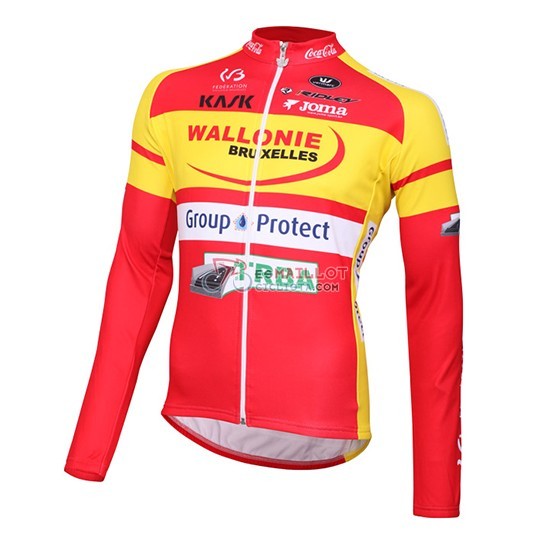 2016 Maillot Wallonie Bruxelles Mangas Largas Amarillo Y Rojo